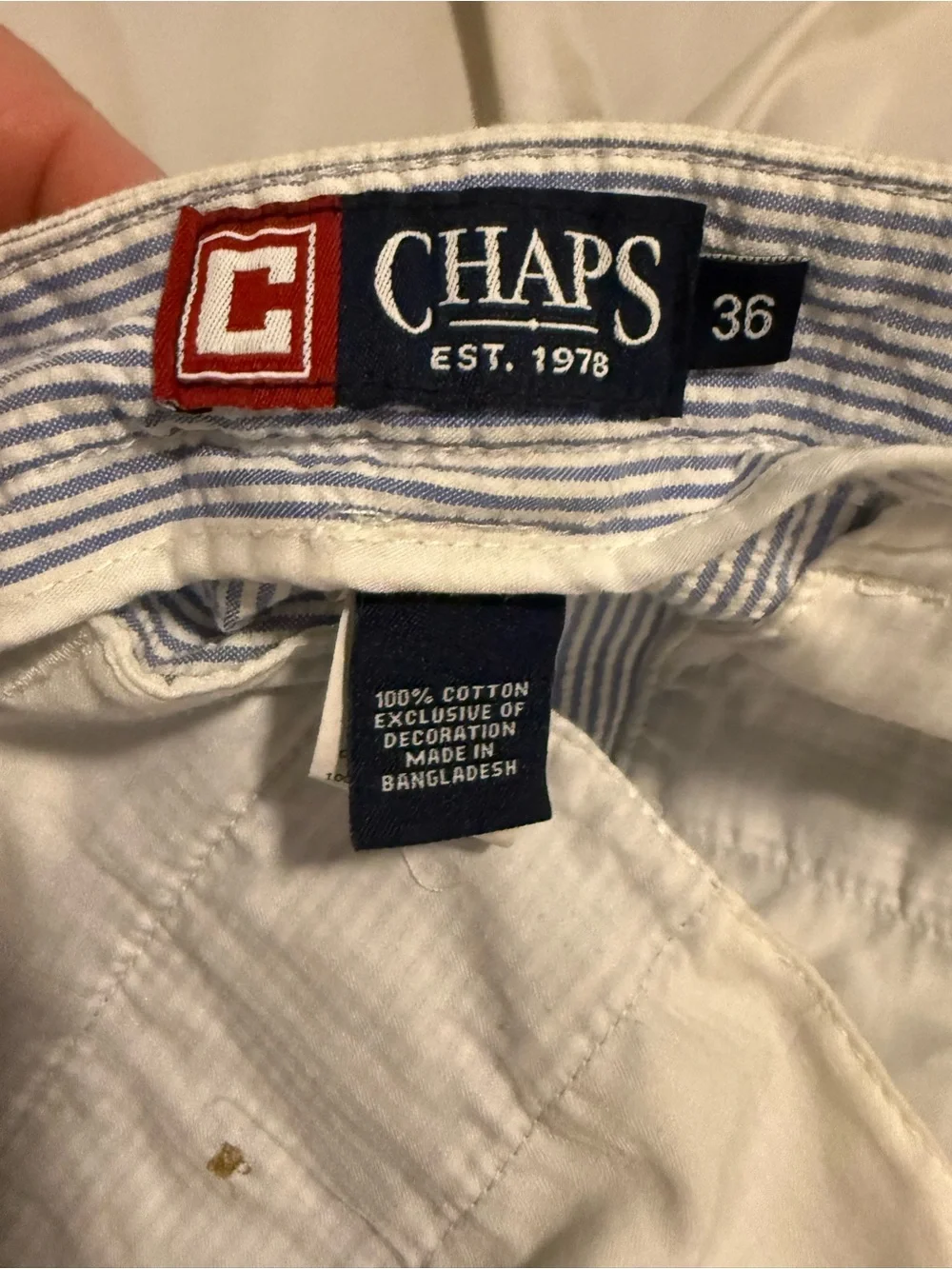 Chaps Men’s 36 Light Blue & White Seersucker Flat Front Shorts 100% Cotton